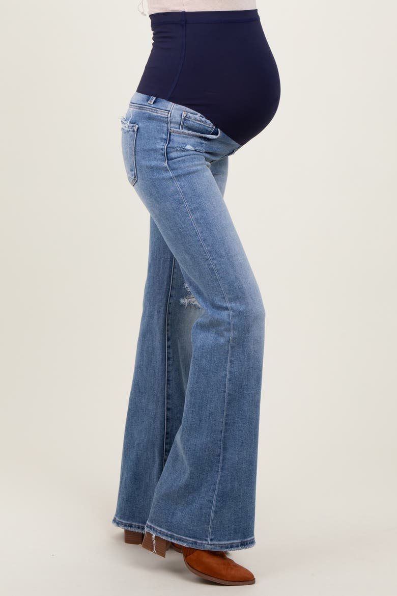 Distressed Knee Flare Maternity Jeans, Alternate, color, Blue