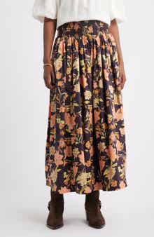 Treasure & Bond Floral Smocked Waist Cotton Maxi Skirt
