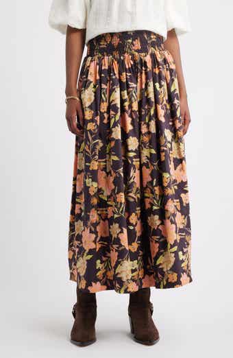 Treasure & Bond Floral Smocked Waist Cotton Maxi Skirt