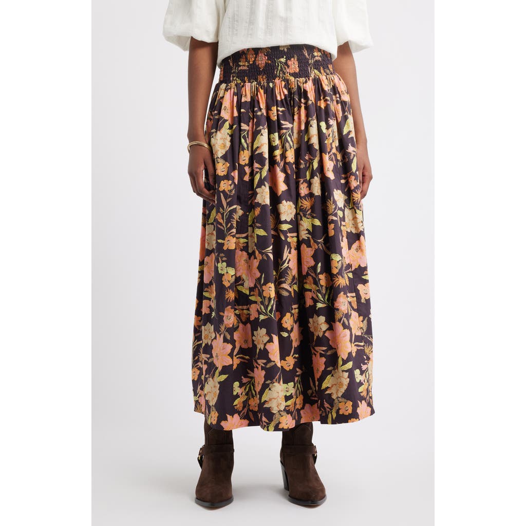 Treasure & Bond Floral Smocked Waist Cotton Maxi Skirt