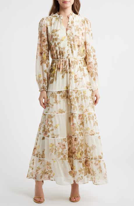 Floral Long Sleeve Tiered Maxi Dress