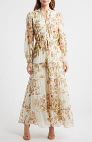 CeCe Floral Long Sleeve Tiered Maxi Dress