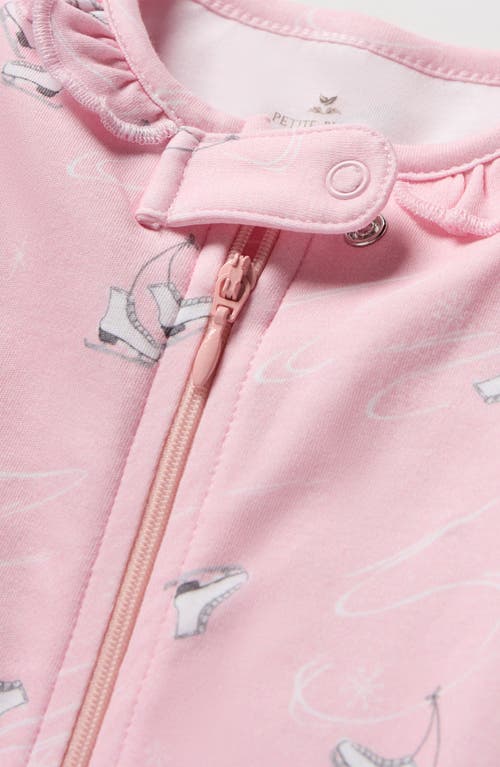 Petite Plume Winter Skates Fitted One-piece Pima Cotton Pajamas In Pink