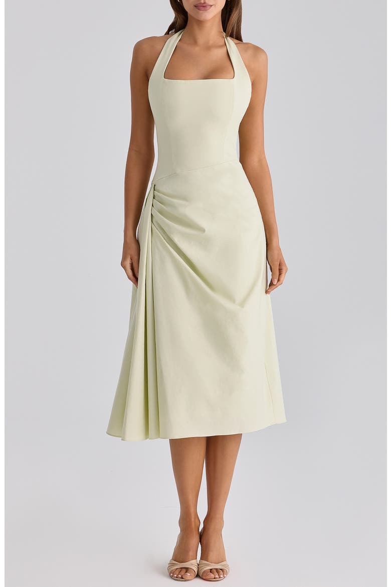 Tallulah Halter Neck Stretch Cotton Midi Dress, Alternate, color, MATCHA GREEN