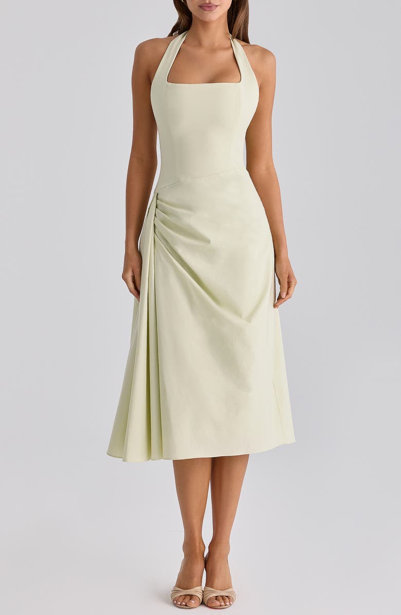 HOUSE OF CB Tallulah Halter Neck Stretch Cotton Midi Dress, Alternate, color, Matcha Green
