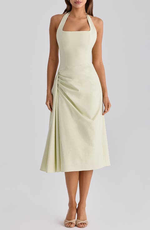 Tallulah Halter Neck Stretch Cotton Midi Dress