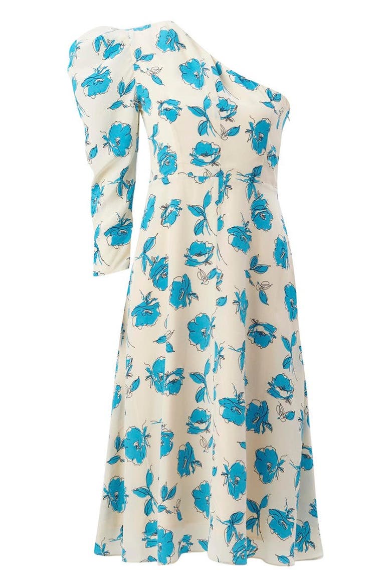 One Shoulder Floral Print Midi Dress, Alternate, color, MULTICOLOR