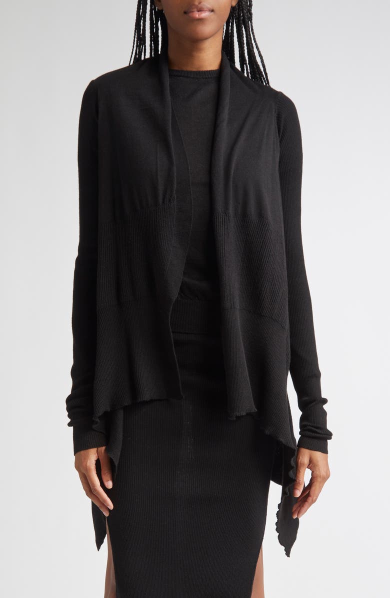 Rick Owens Open Front Virgin Wool Cardigan, Main, color, Black