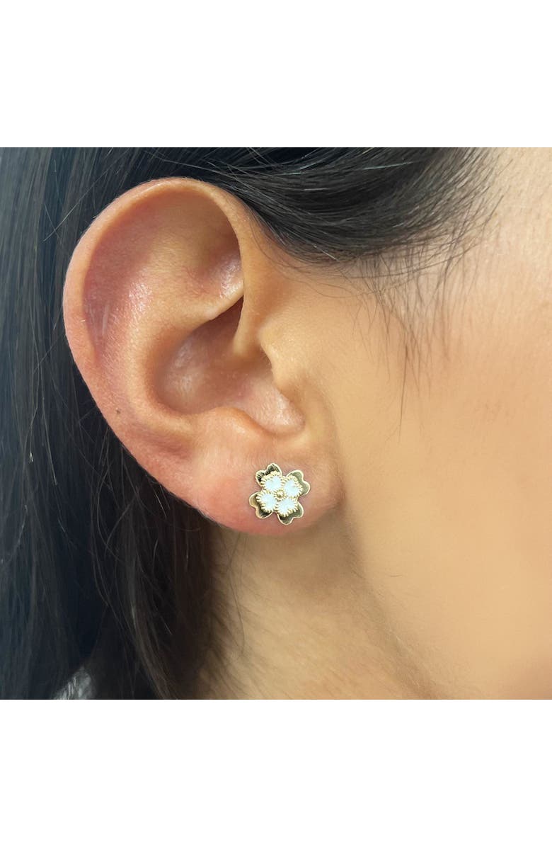 The Lovery Fine Jewelry White Enamel Four Leaf Clover Stud Earrings, Alternate, color, 
