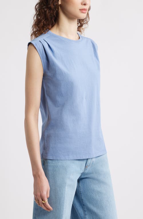 Shop Treasure & Bond Pleat Shoulder Cotton Tank In Blue Beyond