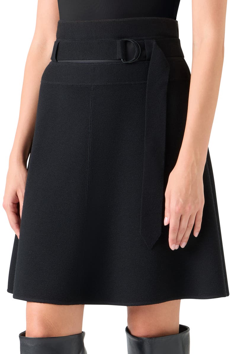 Akris punto Belted Wool Blend Sweater Skirt, Alternate, color, Black