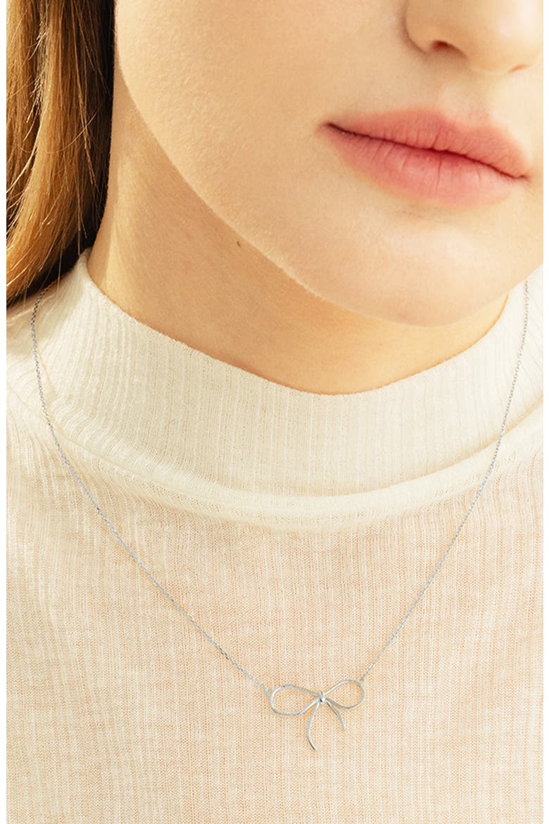 Sterling Silver 18k Gold Plated Colette Bow Necklace Dainty Trendy, Alternate, color, Silver