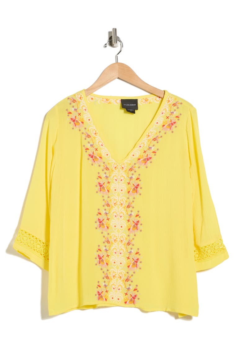 Embroidered V-Neck Top, Alternate, color, LEMON ZEST