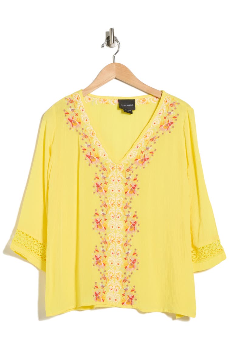 Forgotten Grace Embroidered V-Neck Top, Alternate, color, Lemon Zest