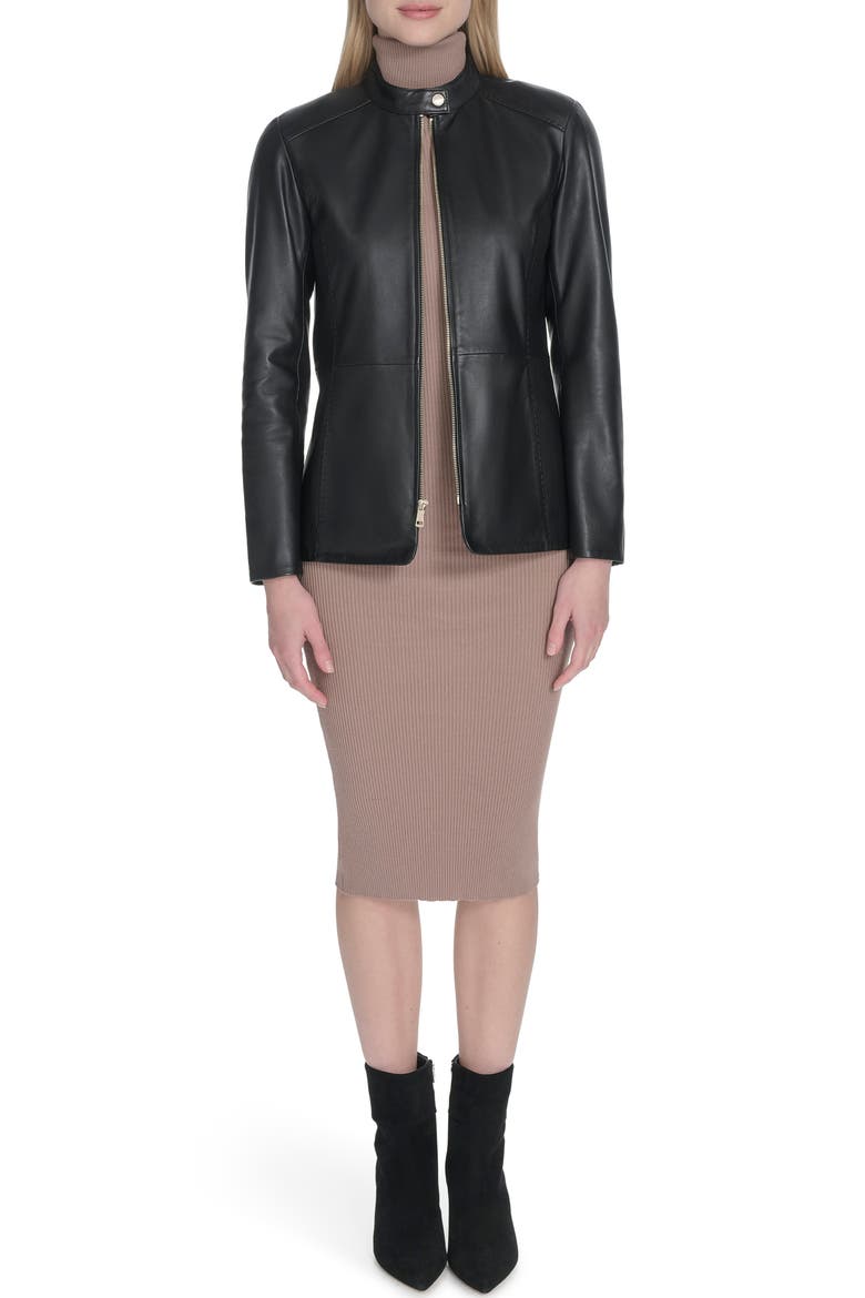 Leather Biker Jacket, Alternate, color, BLACK