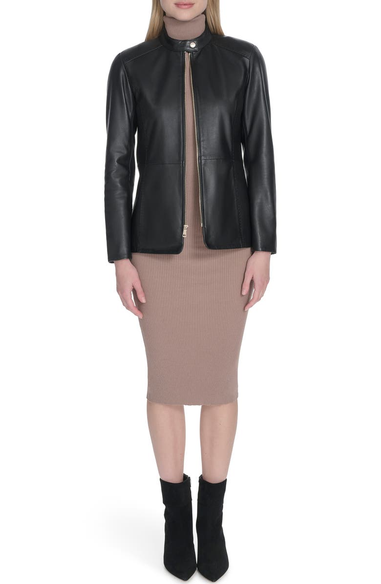 Cole Haan Leather Biker Jacket, Alternate, color, Black