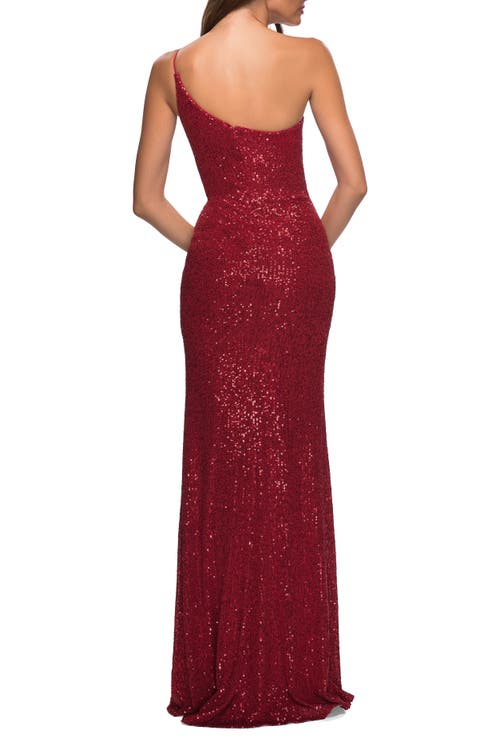 La Femme Simple One Shoulder Long Sequin Evening Gown In Red