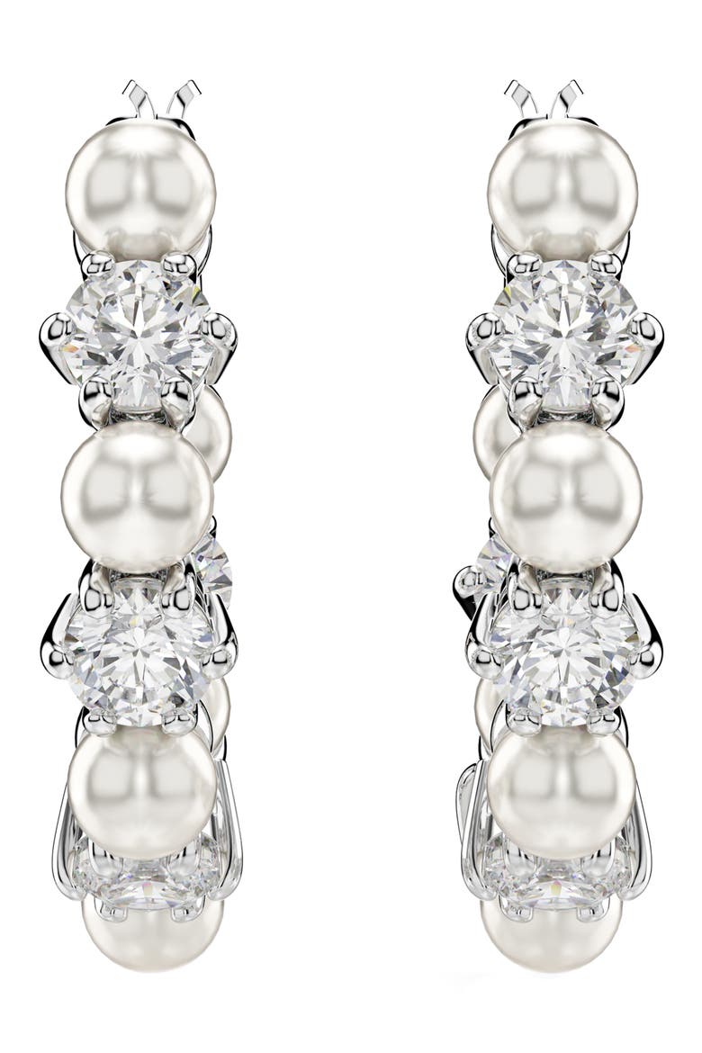 Matrix Crystal & Faux Pearl Hoop Earrings, Alternate, color, WHITE