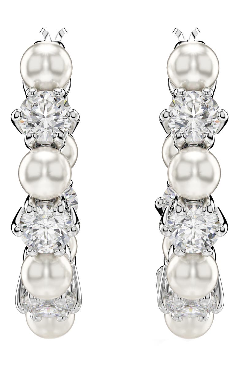 Swarovski Matrix Crystal & Faux Pearl Hoop Earrings, Alternate, color, White