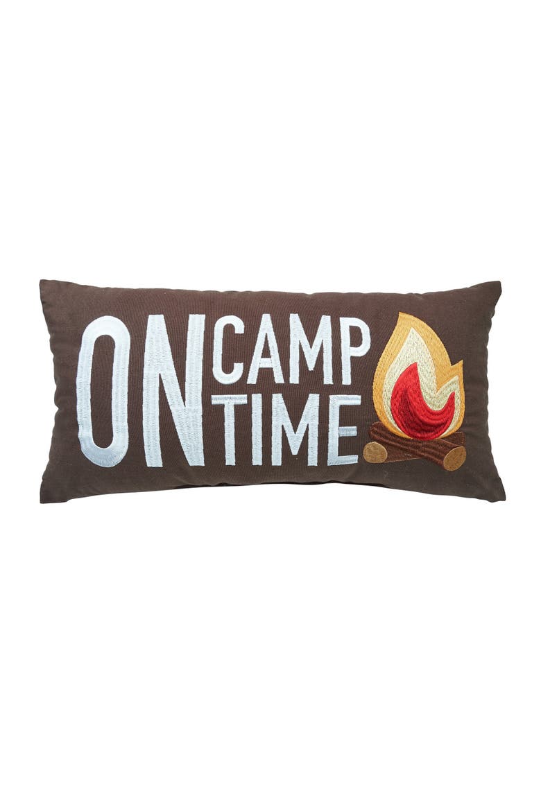 Campfire "On Camp Time" Embroidered Long Accent Pillow 10" x 20", Main, color, Grey