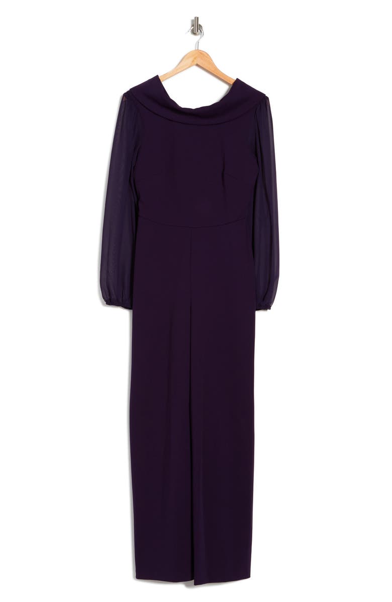 Connected Apparel Chiffon Long Sleeve Jumpsuit, Alternate, color, Eggplant