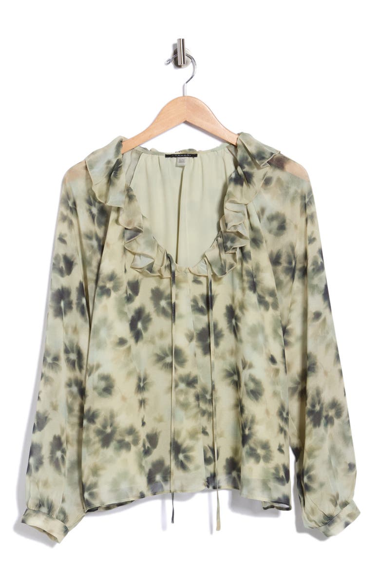 Ruffle Tie Neck Top, Alternate, color, MULTI GREEN FLORAL