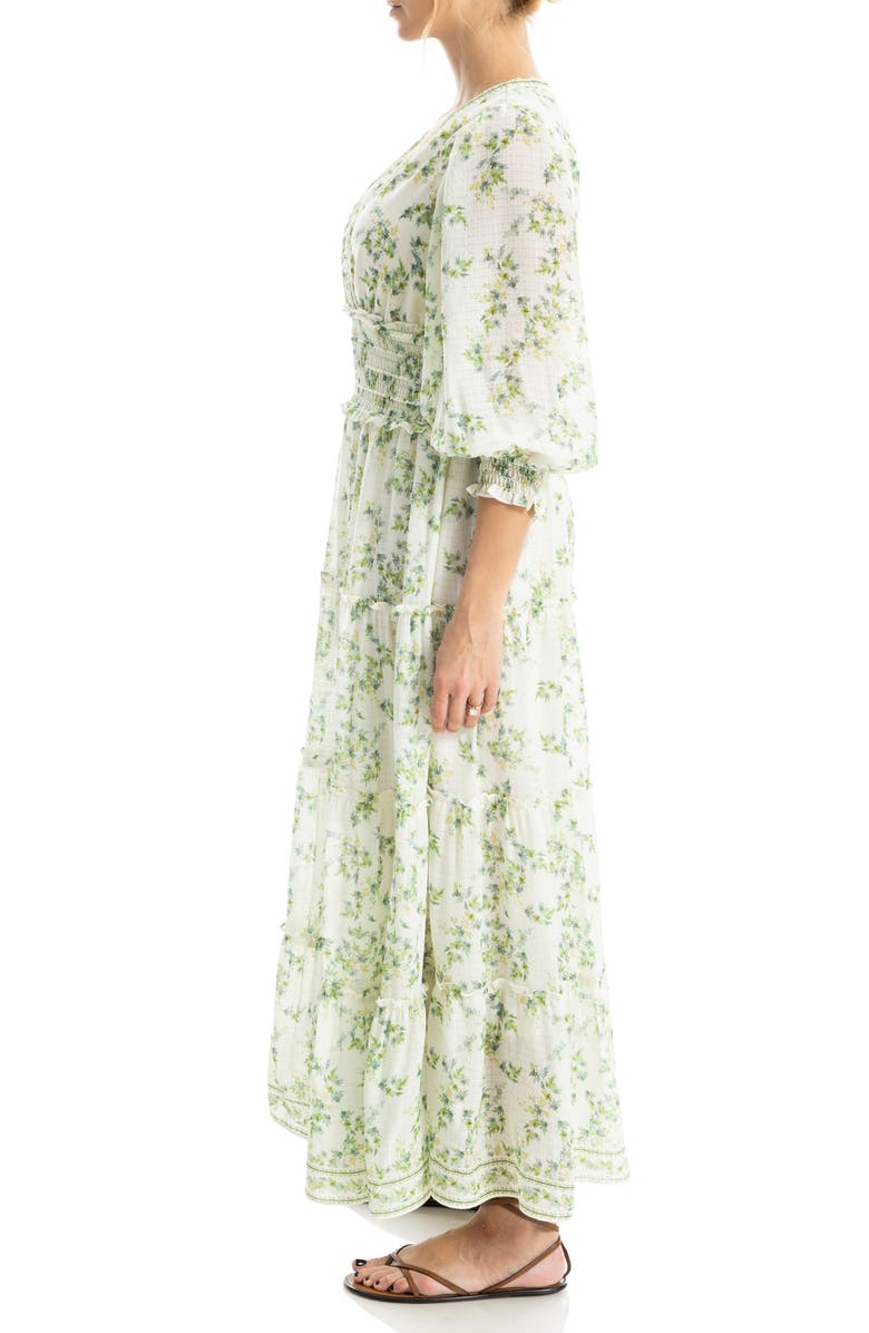 MAX STUDIO Surplice Neck Smocked Waist Maxi Dress, Alternate, color, Cream/ Green Whirling Foliages