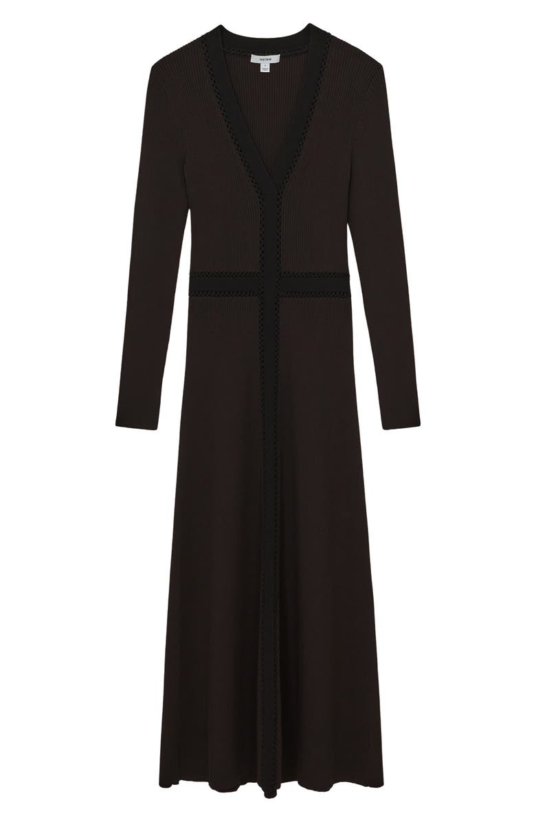 Reiss Laura Rib Long Sleeve Midi Sweater Dress, Alternate, color, Chocolate Brown
