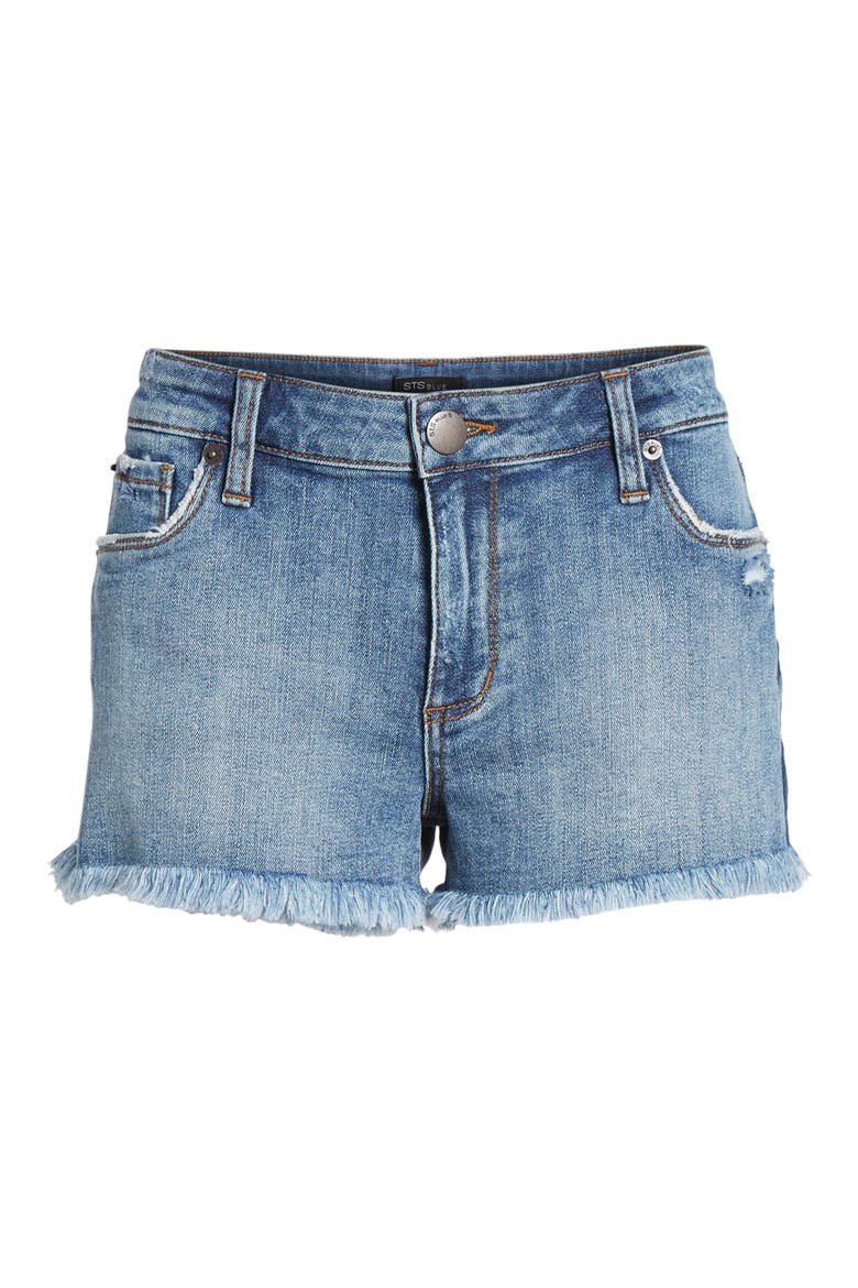 Fray Hem Star Print Denim Shorts, Alternate, color, BISSELL