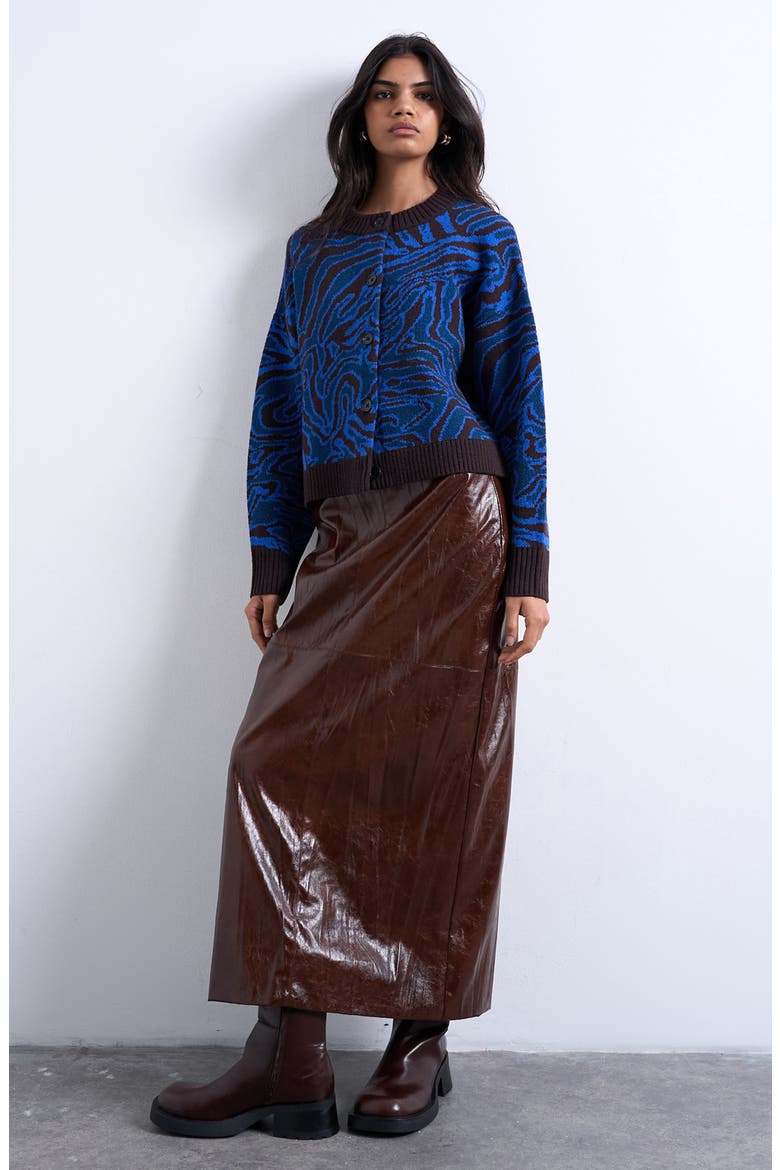 Animal Pattern Jacquard Cardigan, Alternate, color, BLUE