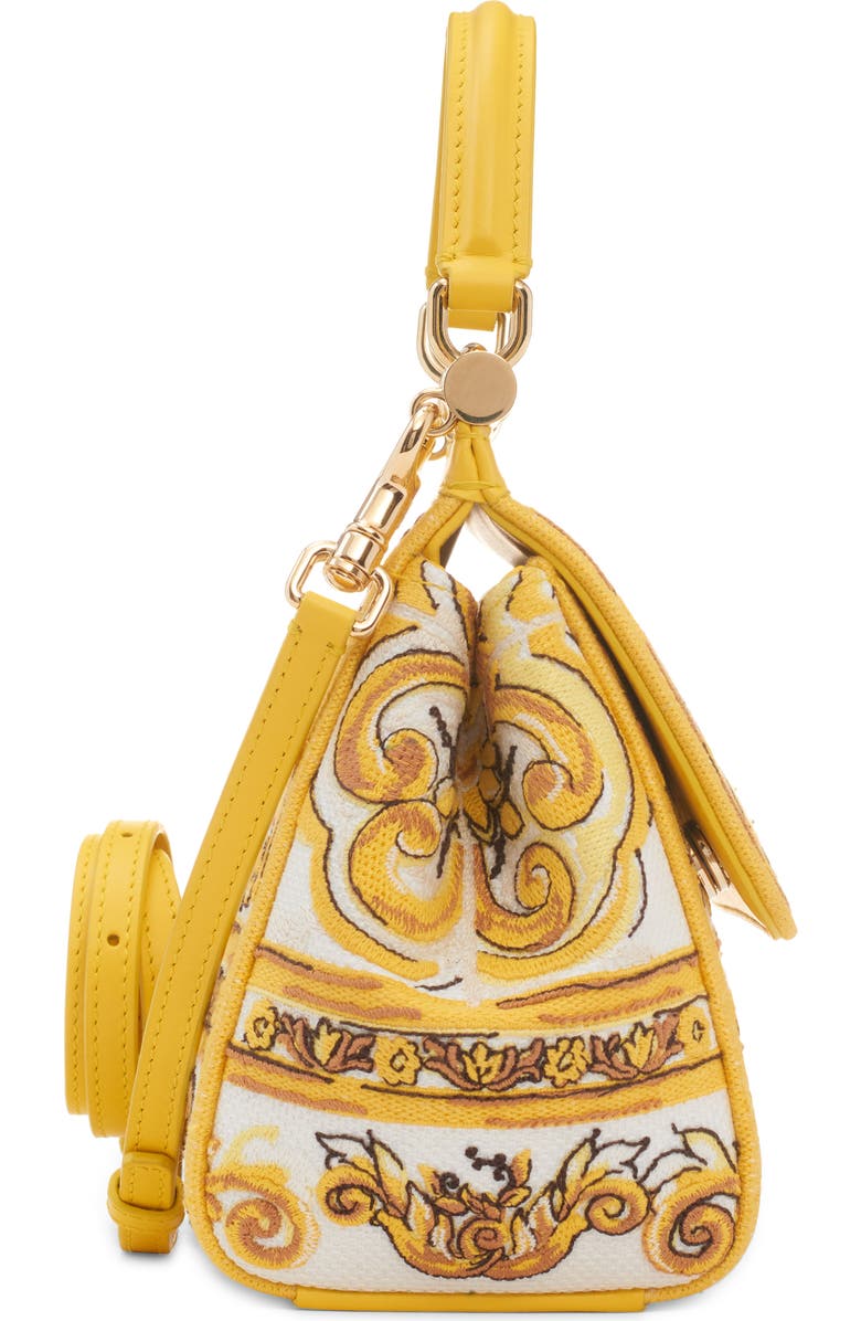 Dolce&Gabbana Sicily Majolica Embroidered Canvas Satchel, Alternate, color, Azulejos Giallo