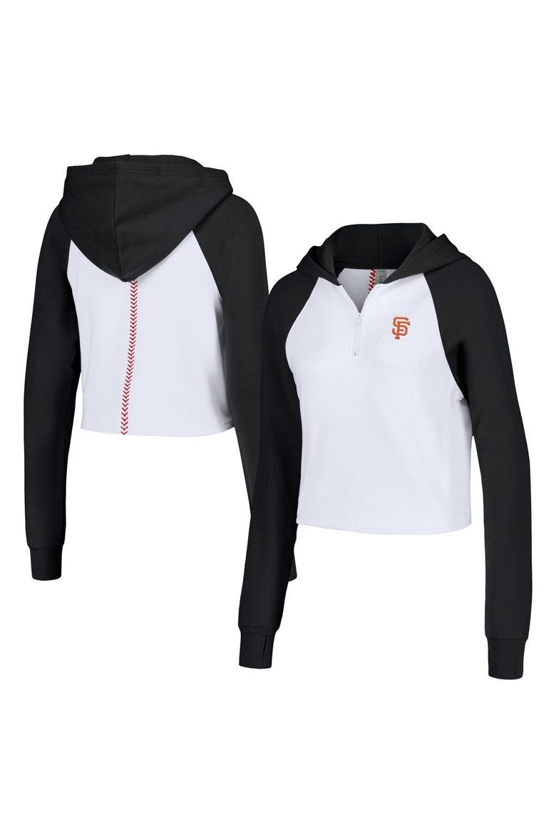 Women's Lusso White San Francisco Giants Jane Raglan Quarter-Zip Tri-Blend Cropped Pullover Hoodie, Main, color, White