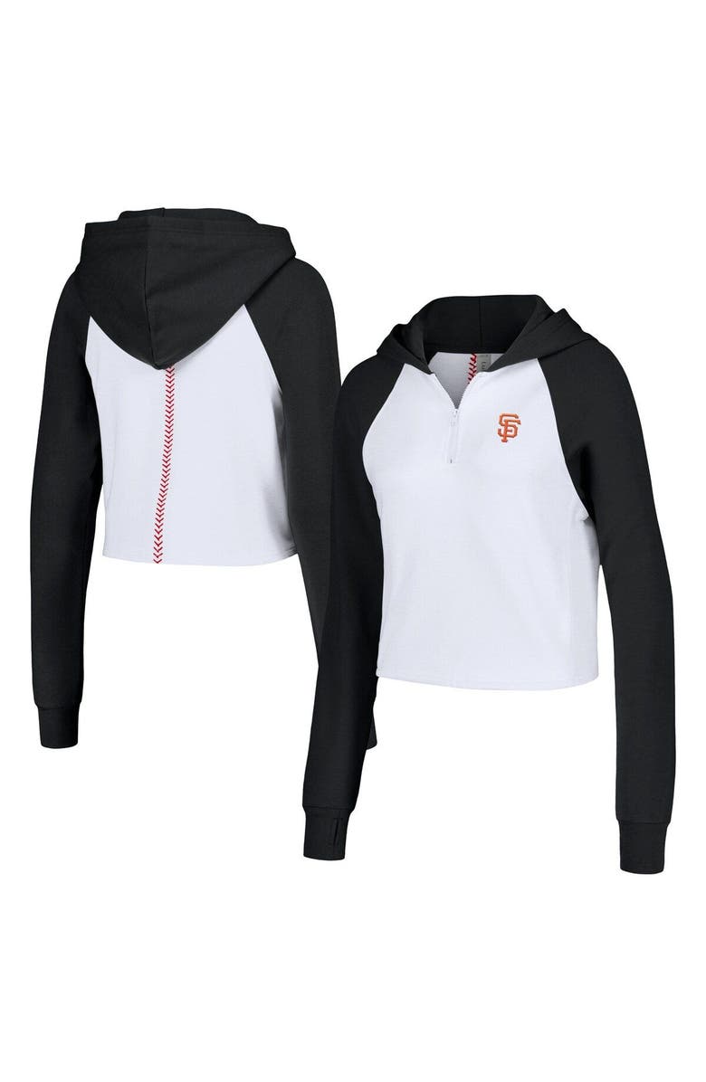 LUSSO Women's Lusso White San Francisco Giants Jane Raglan Quarter-Zip Tri-Blend Cropped Pullover Hoodie, Main, color, White