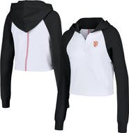 LUSSO Women's Lusso White San Francisco Giants Jane Raglan Quarter-Zip Tri-Blend Cropped Pullover Hoodie