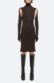 Helmut Lang Mock Neck Long Sleeve Cutout Dress