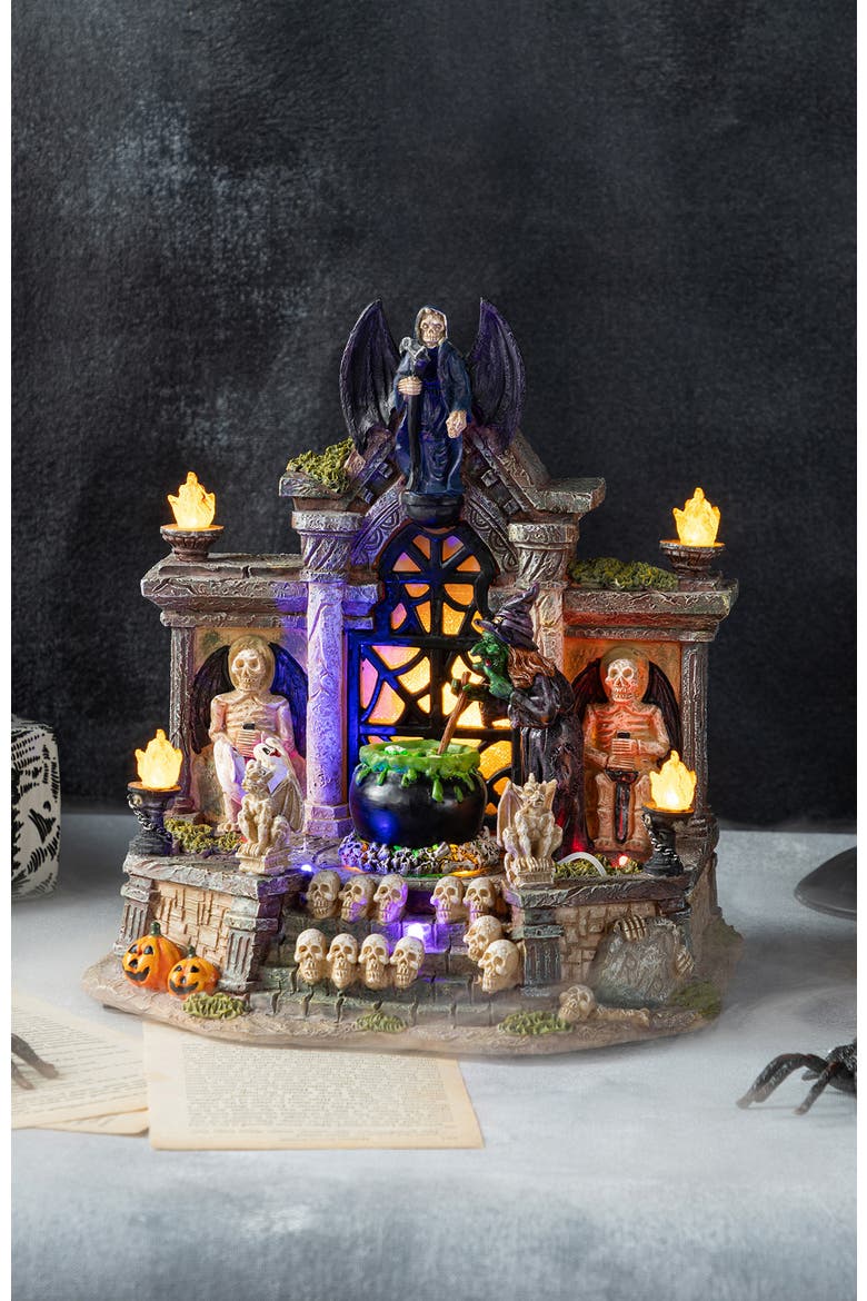 9.75"H Lighted Resin Halloween Haunted House Village, Alternate, color, Black