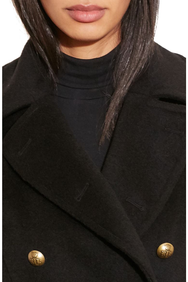 Skirted Wool Blend Military Coat, Alternate, color, BLACK