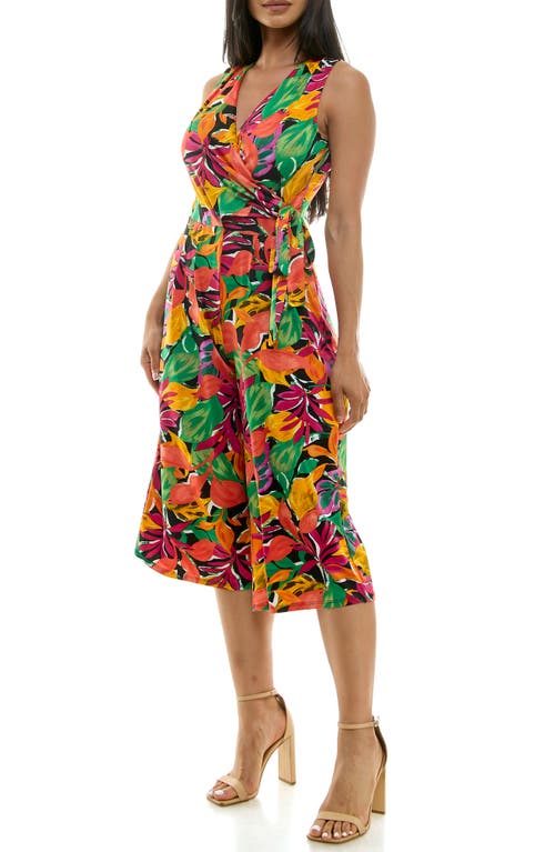 Nina Leonard Surplice Culotte Crop Jumpsuit In Multi