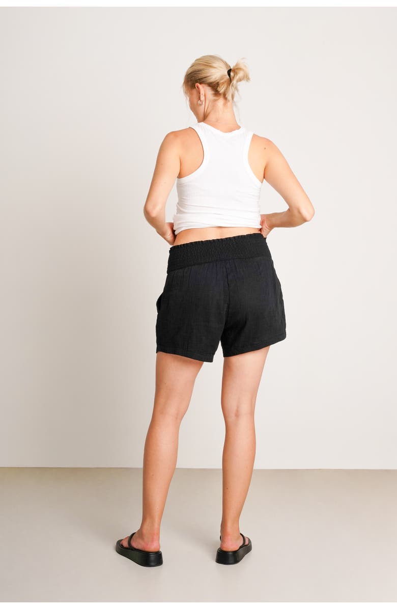Nom Maternity The Easy Smocked Maternity Shorts, Alternate, color, Black