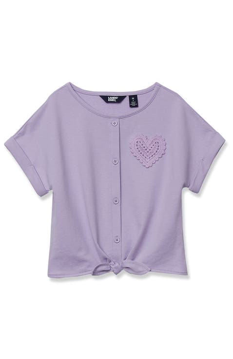 Girls Slouchy Button Front Terry Knit Top