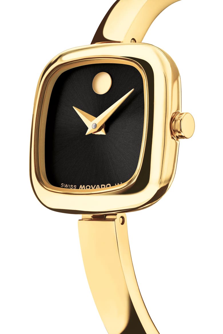 Museum Bangle Cushion Watch, 21mm, Alternate, color, BLACK