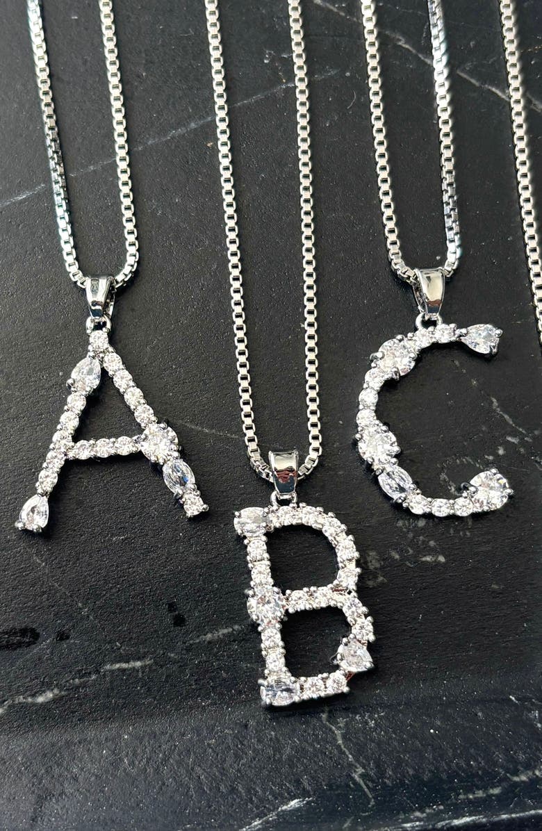 Adornia Mixed Crystal Initial Pendant Necklace, Alternate, color, Silver-A