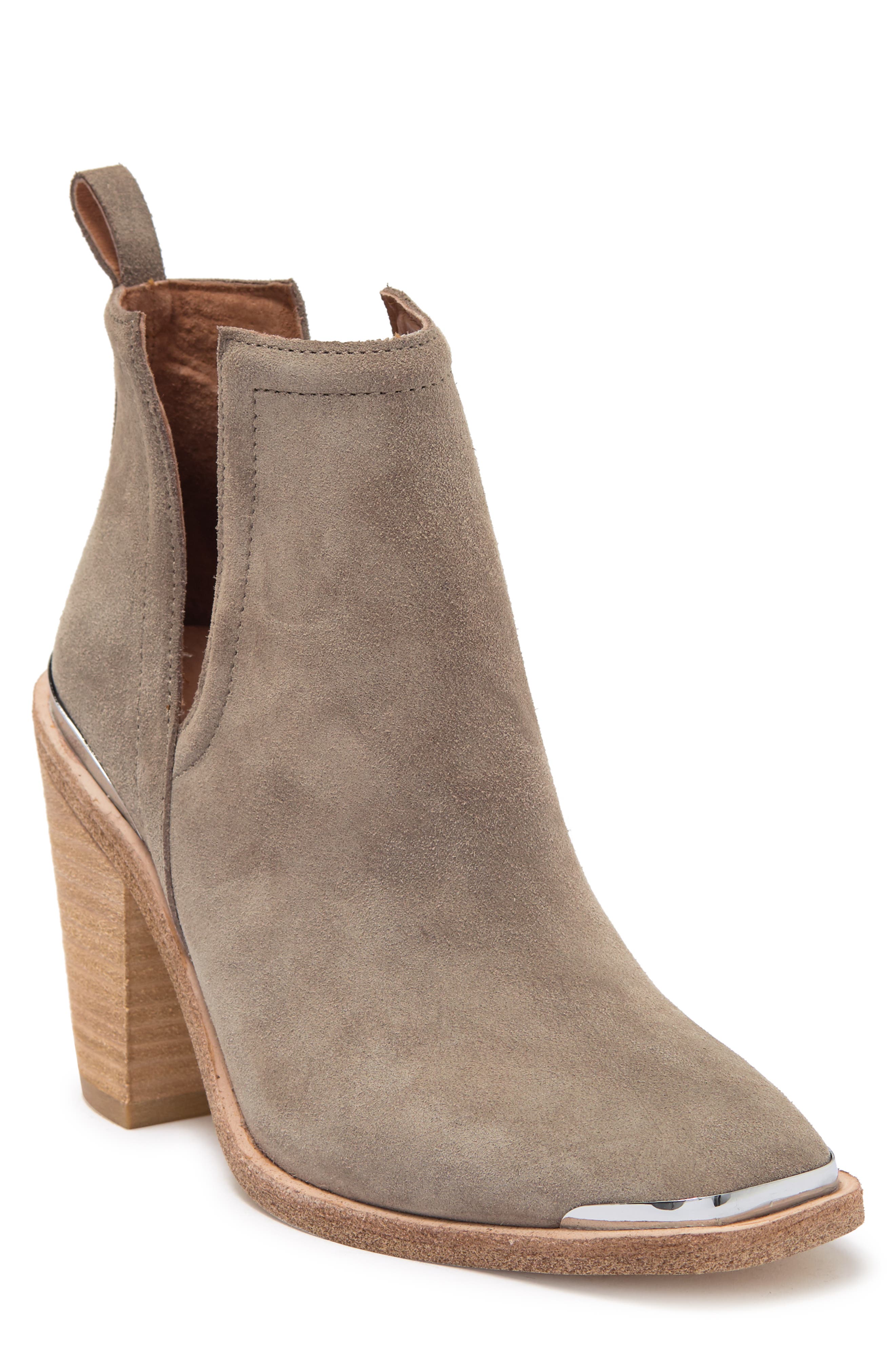Leather Block Heel Ankle Western Boot, Main, color, TAUPE SUEDE