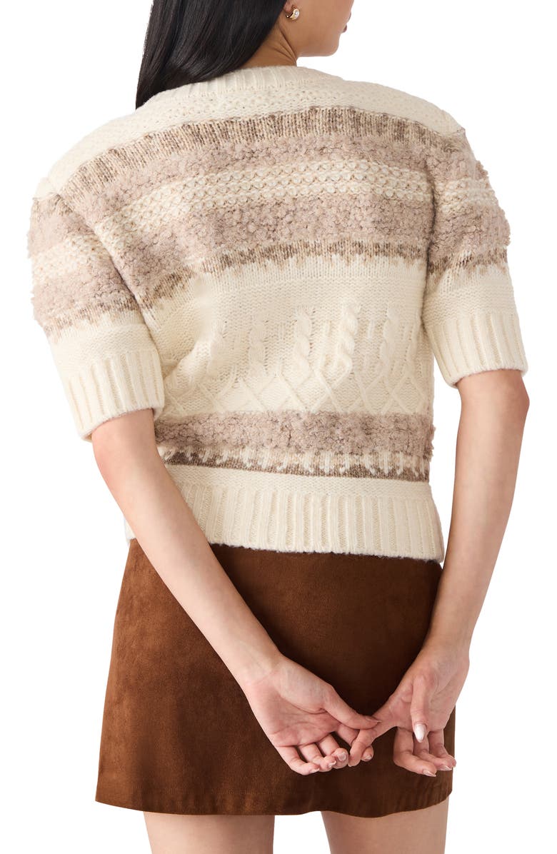 Steve Madden Janae Stripe Short Sleeve Cardigan, Alternate, color, Ivory Multi