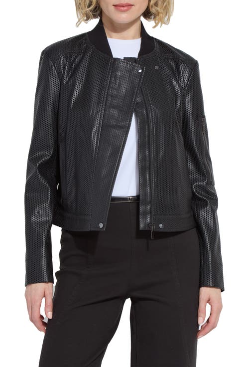 Millicent Perforated Faux Leather Bomber Jacket