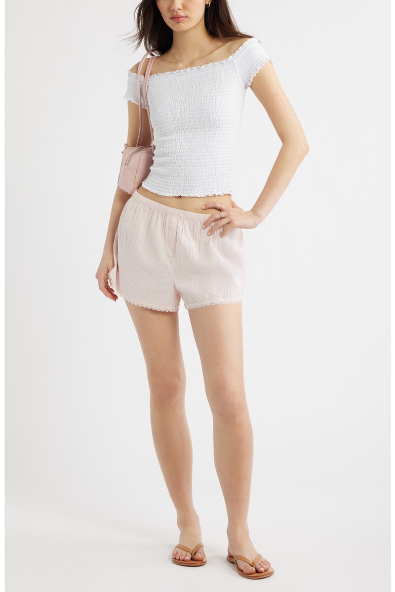Off the Shoulder Smocked Top, Alternate, color, WHITE