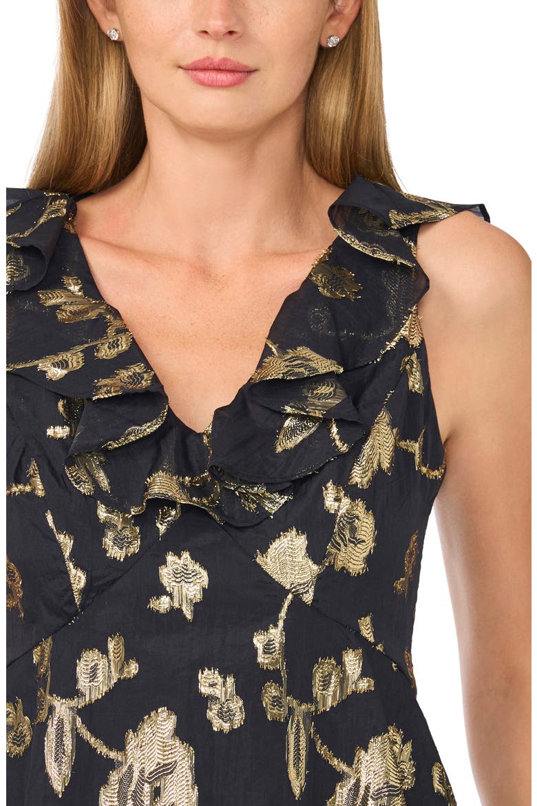 Ruffle Peplum Metallic Jacquard Top, Alternate, color, RICH BLACK