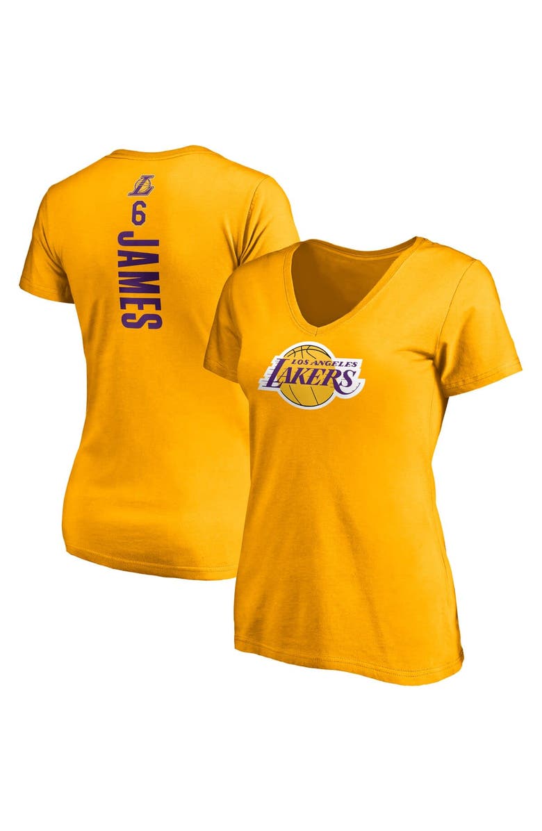 FANATICS Women's Fanatics Branded LeBron James Gold Los Angeles Lakers Logo Playmaker Name & Number V-Neck T-Shirt, Main, color, 
