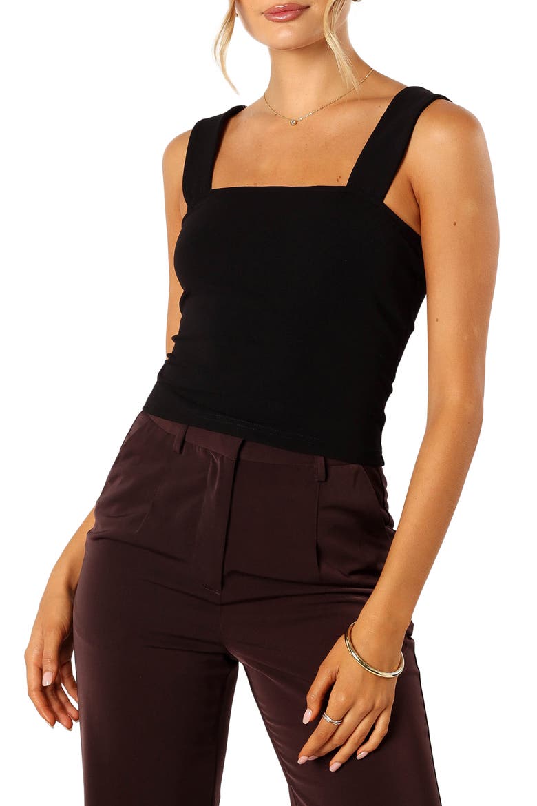 Yelena Cotton Square Neck Crop Tank Top, Main, color, BLACK