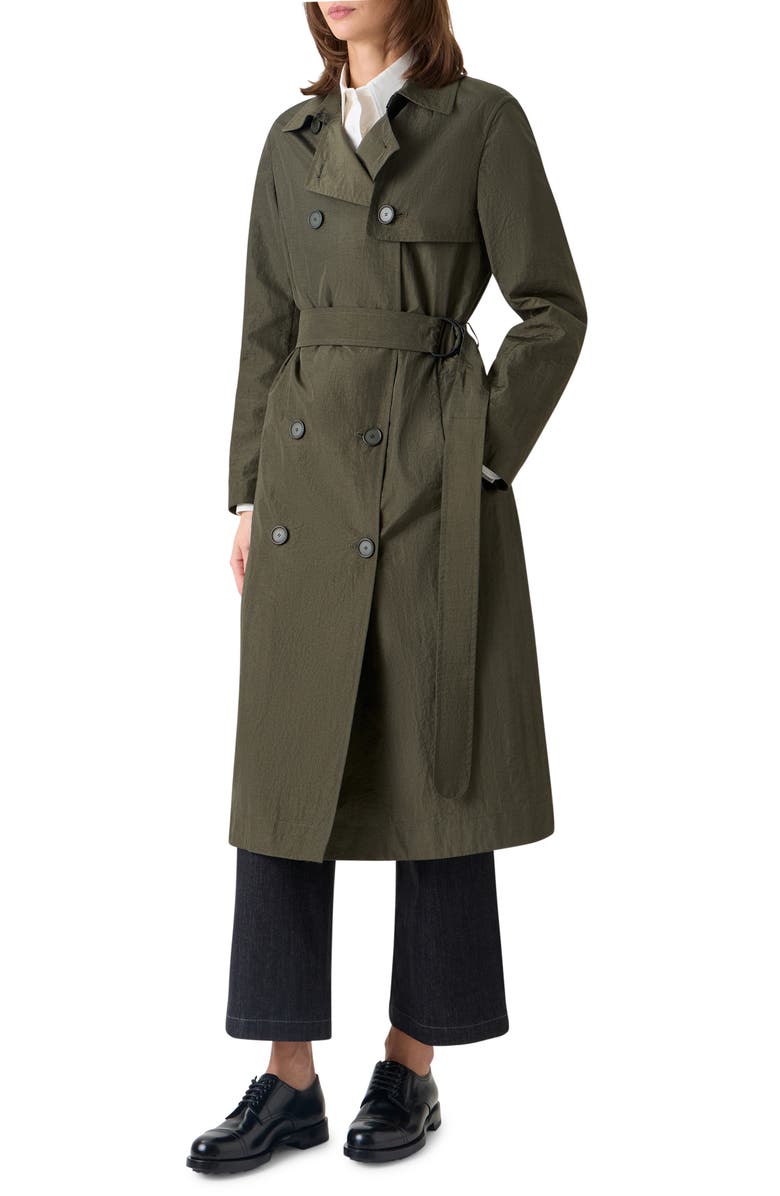 Akris punto Crinkled Parachute Taffeta Trench Coat, Alternate, color, Olive